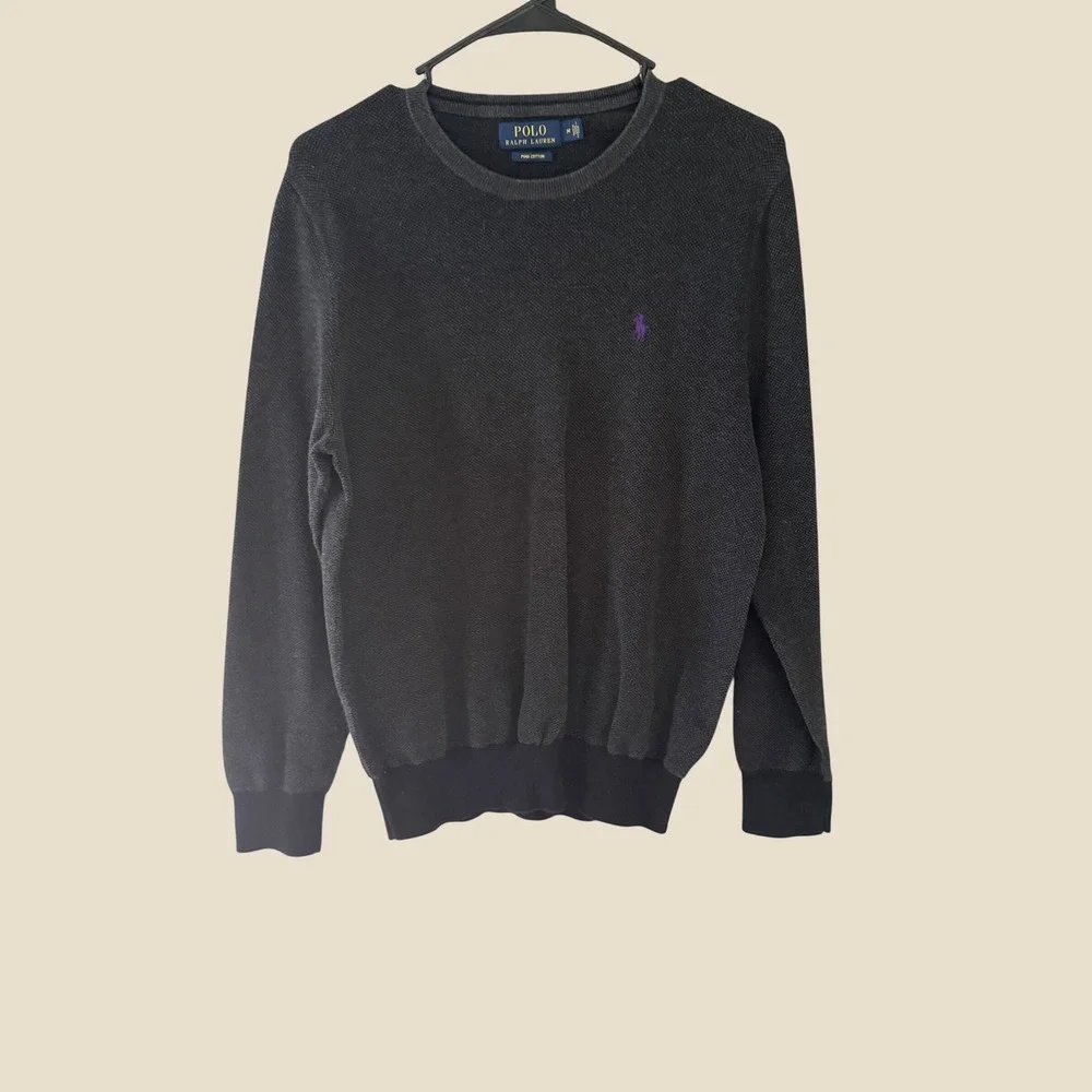 Polo Ralph Lauren Mens Pima Cotton Crewneck Sweater Charcoal Grey Purple Pony M‎